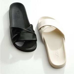 Women's White Rubber Leather Slides Sandals